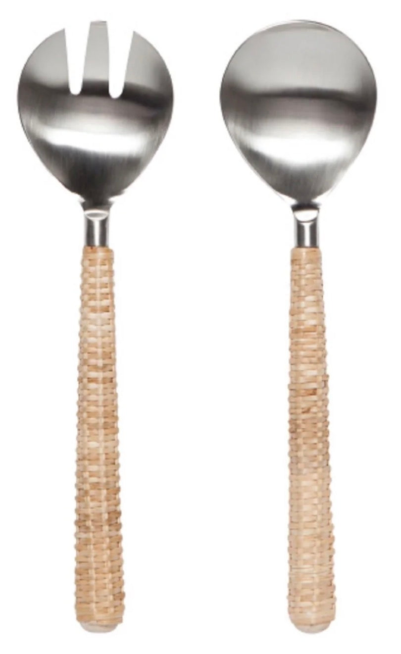 STAINLESS & RATTAN SALAD SERVERS