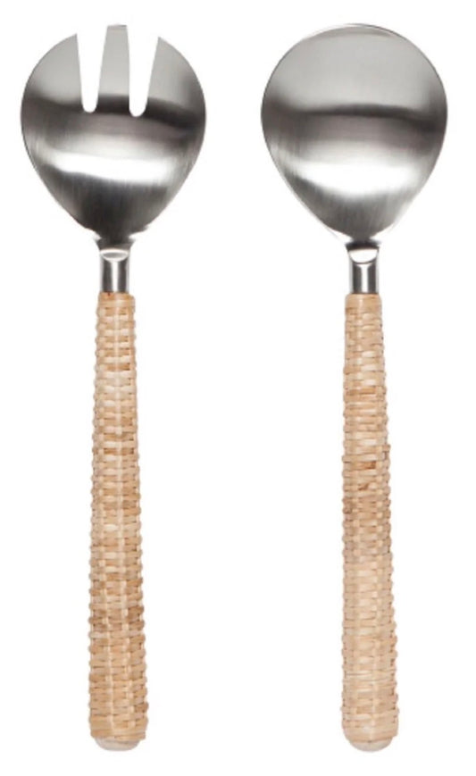 STAINLESS & RATTAN SALAD SERVERS