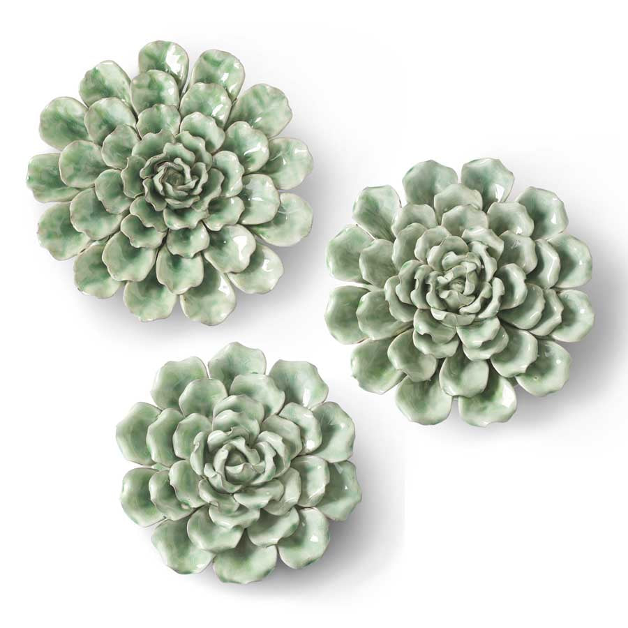 Ceramic Dark Green Succulent Wall Hangings