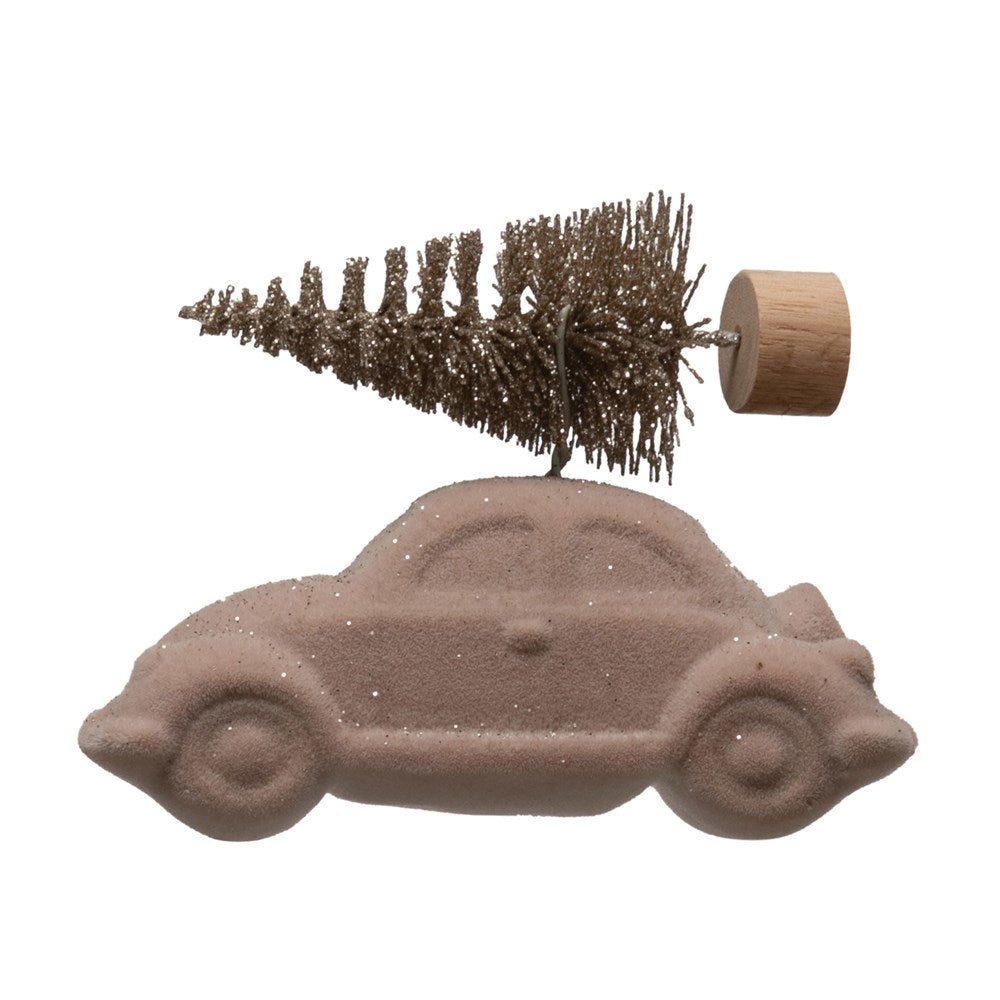 PINK FLOCKED RESIN TREES & CAR