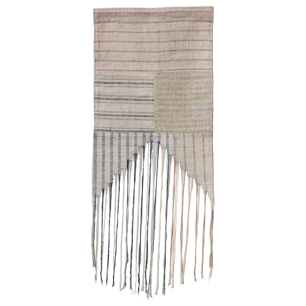 MULTI COLOR WOVEN COTTON STRIPED WALL HANGING W/ FRINGE