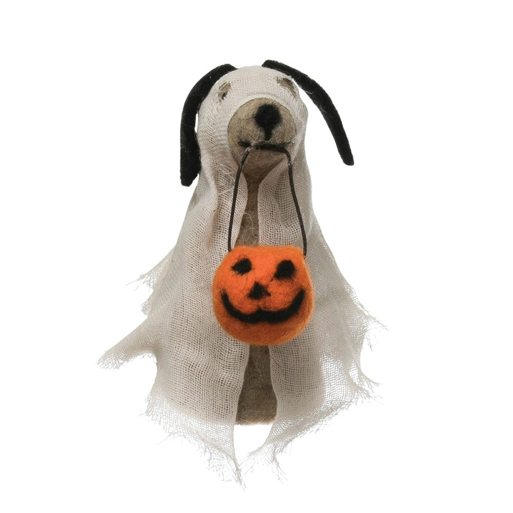 WOOL FELT DOG IN GHOST COSTUME