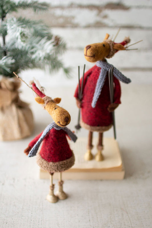 SET OF 2 FELT SANTA DEER