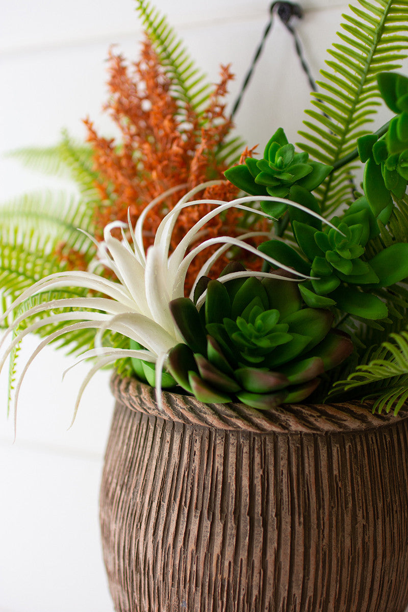 TEXTURED HANGING CLAY POT WITH COTTON FRINGE