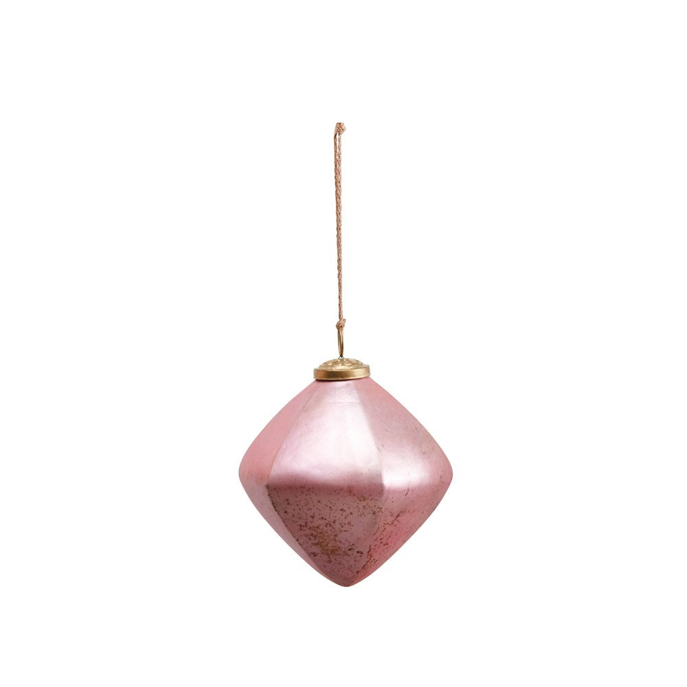 PINK MERCURY GLASS DIAMOND SHAPED ORNAMENT