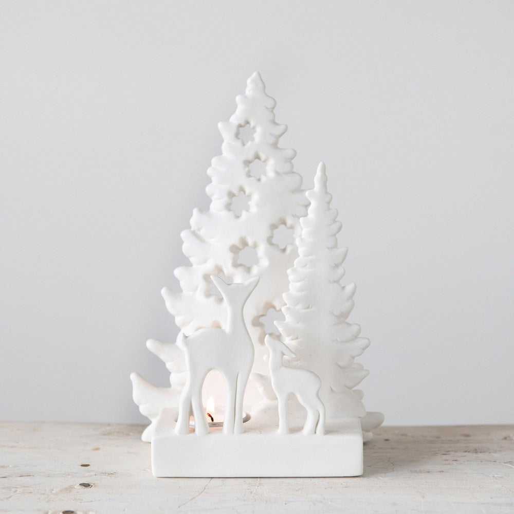 WHITE DEER & TREE TEALIGHT HOLDER