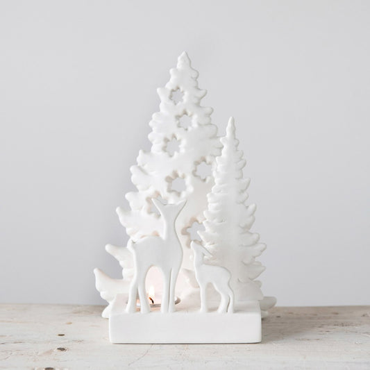 WHITE DEER & TREE TEALIGHT HOLDER