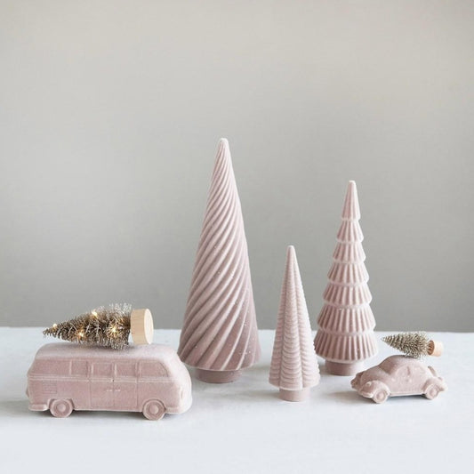 PINK FLOCKED RESIN TREES & CAR