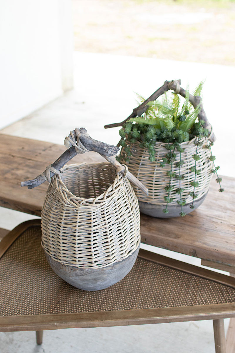 REPURPOSED WOOD AND WILLOW BASKET